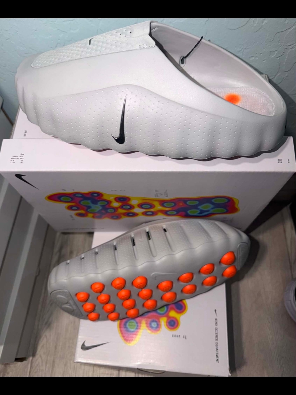 Nike White Slide Sandals with Orange Traction Pods